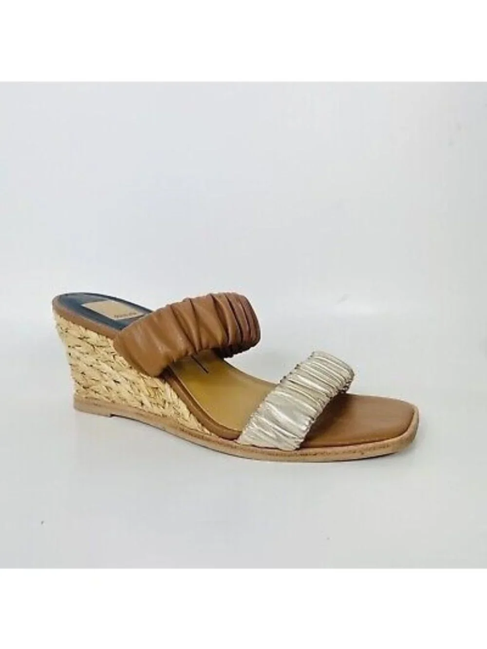 Dolce Vita Nadie Raffa Wedge Espadrille Sandals Double Gathered Leather Size 8